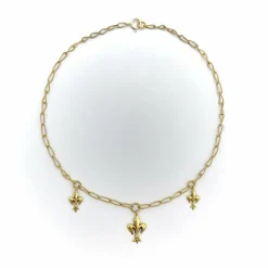 Collier fleur de lys victorien en or 14 carats avec chaîne faite main