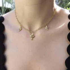 Collier fleur de lys victorien en or 14 carats avec chaîne faite main