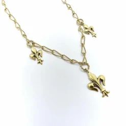 Collier fleur de lys victorien en or 14 carats avec chaîne faite main