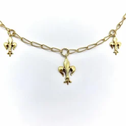 Collier fleur de lys victorien en or 14 carats avec chaîne faite main