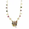 Collier fleur émaillée, diamants et pierres précieuses