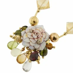 Collier fleur émaillée, diamants et pierres précieuses