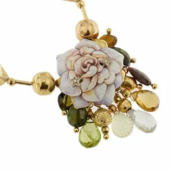 Collier fleur émaillée, diamants et pierres précieuses