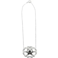 Collier fleur Or blanc Diamants Perle