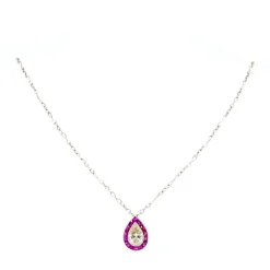 Collier Halo Diamant Rubis Platine
