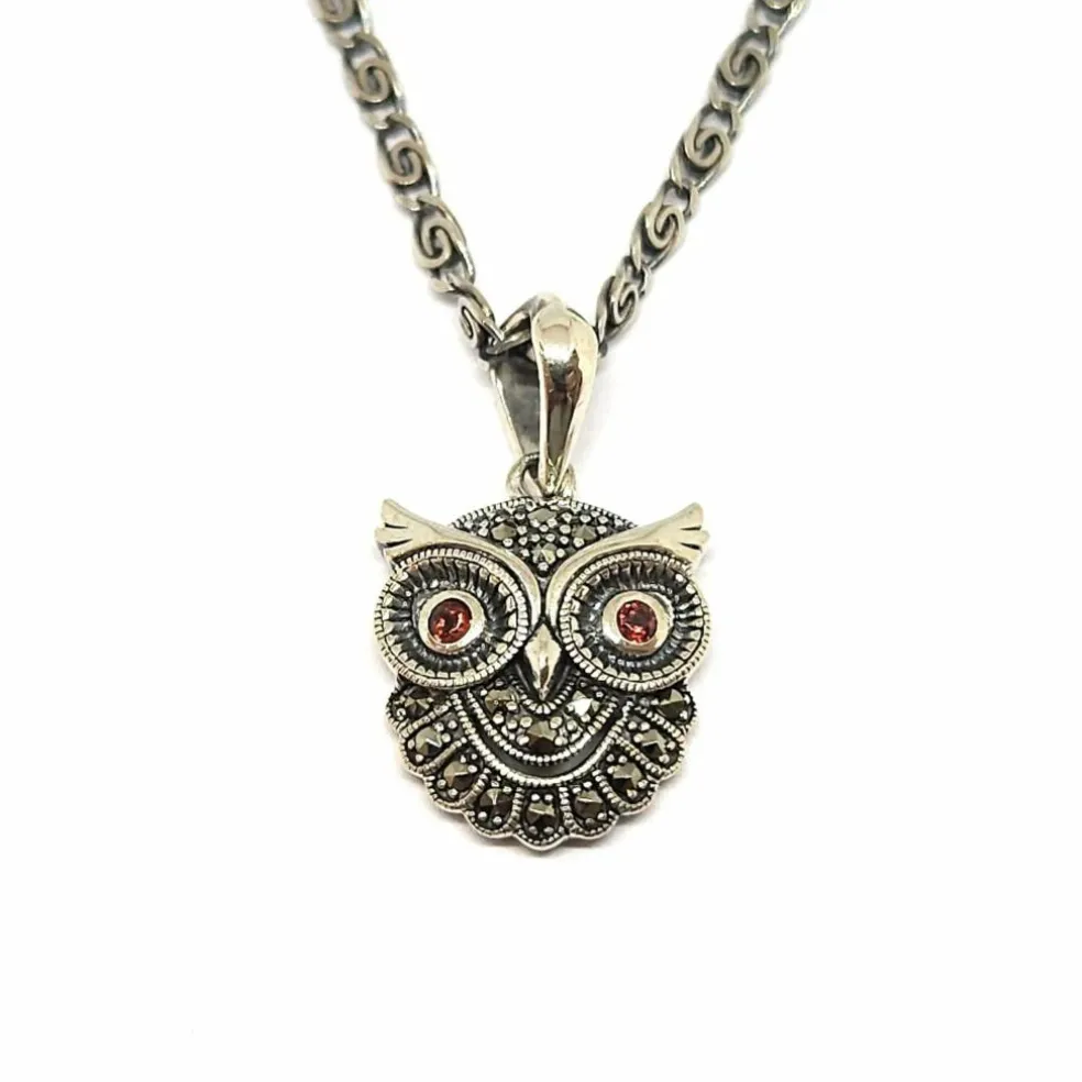 Collier hibou grenats argent