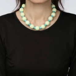 Collier Jaspe Vert Turquoise Diamant Or