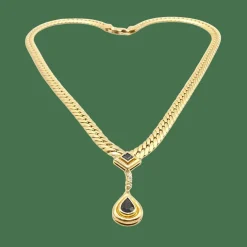 Collier maille anglaise or jaune, saphirs, diamants
