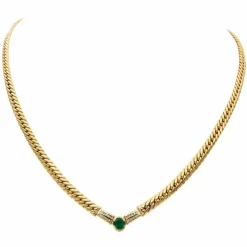 Collier Maille anglaise Or jaune Emeraude