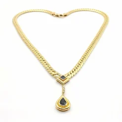 Collier maille anglaise or jaune, saphirs, diamants