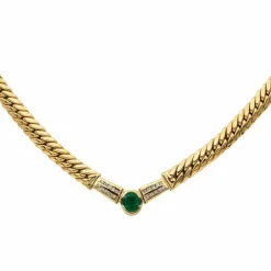 Collier Maille anglaise Or jaune Emeraude