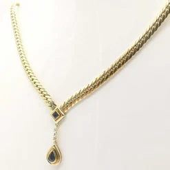 Collier maille anglaise or jaune, saphirs, diamants