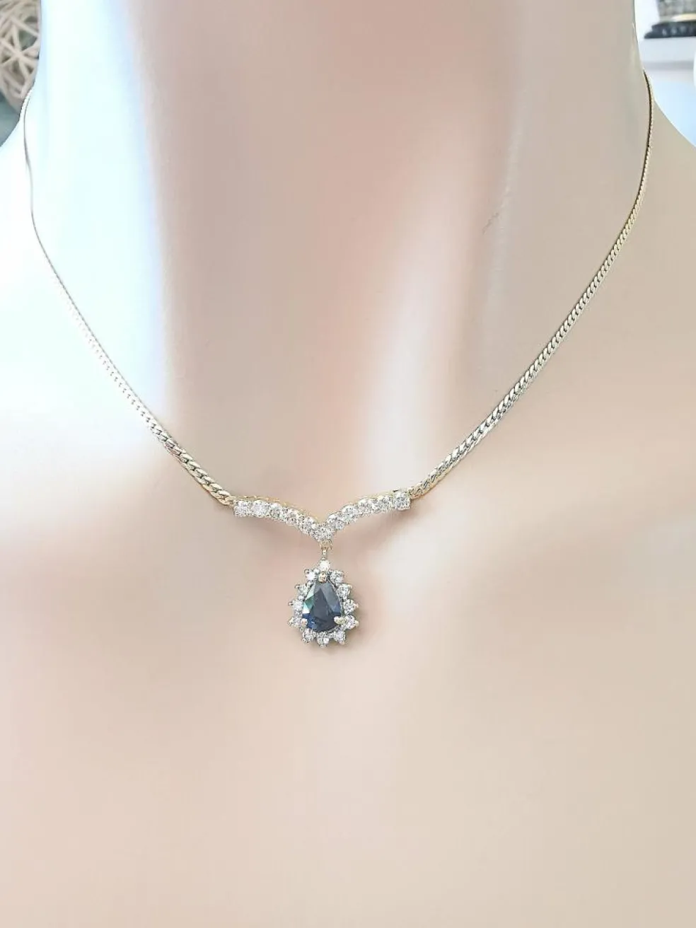 Collier maille Anglaise Saphir Diamants