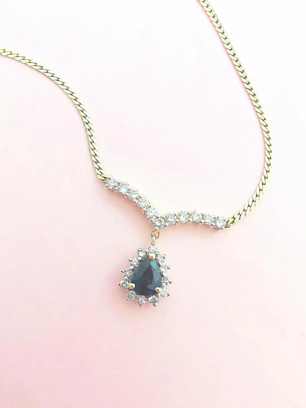 Collier maille Anglaise Saphir Diamants