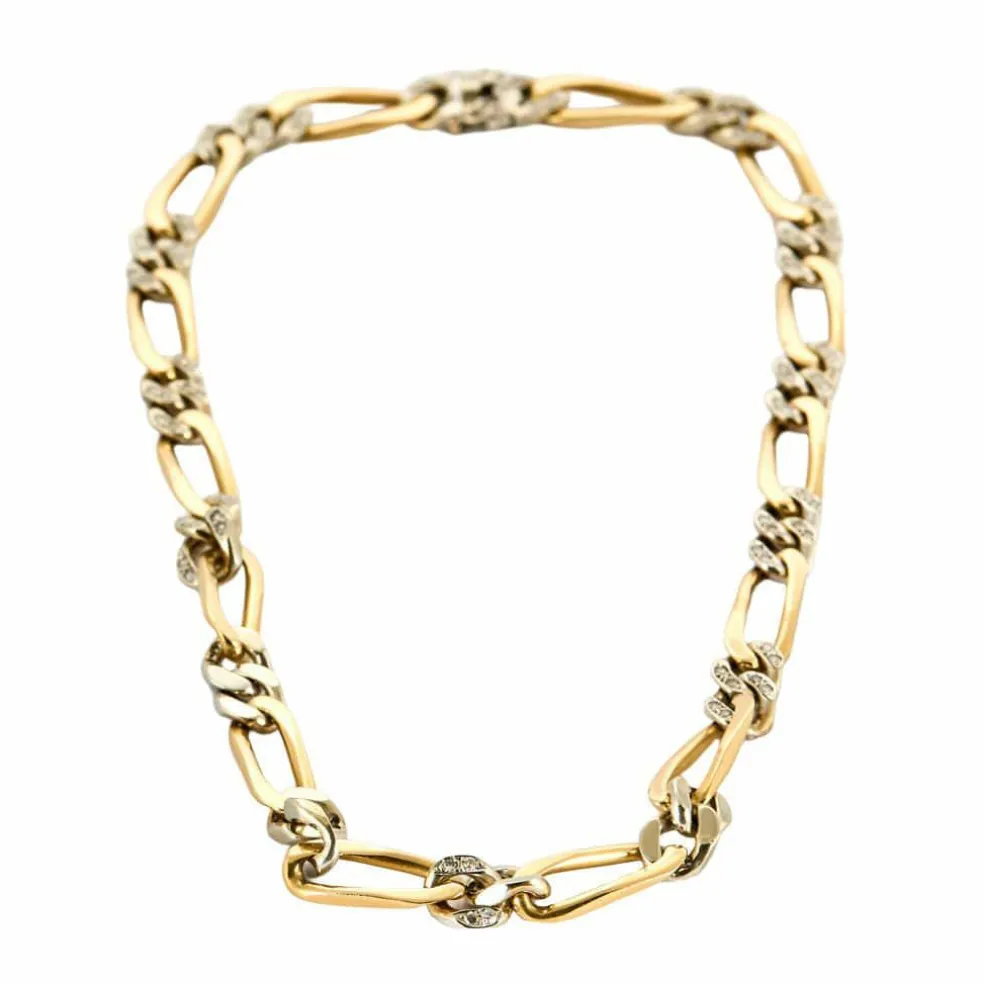 Collier maille figaro en or jaune et gris, et diamants