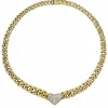 Collier maille gourmette, coeur pavé diamants.
