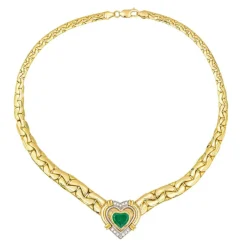 Collier Maille haricot Or jaune Emeraude, Diamant