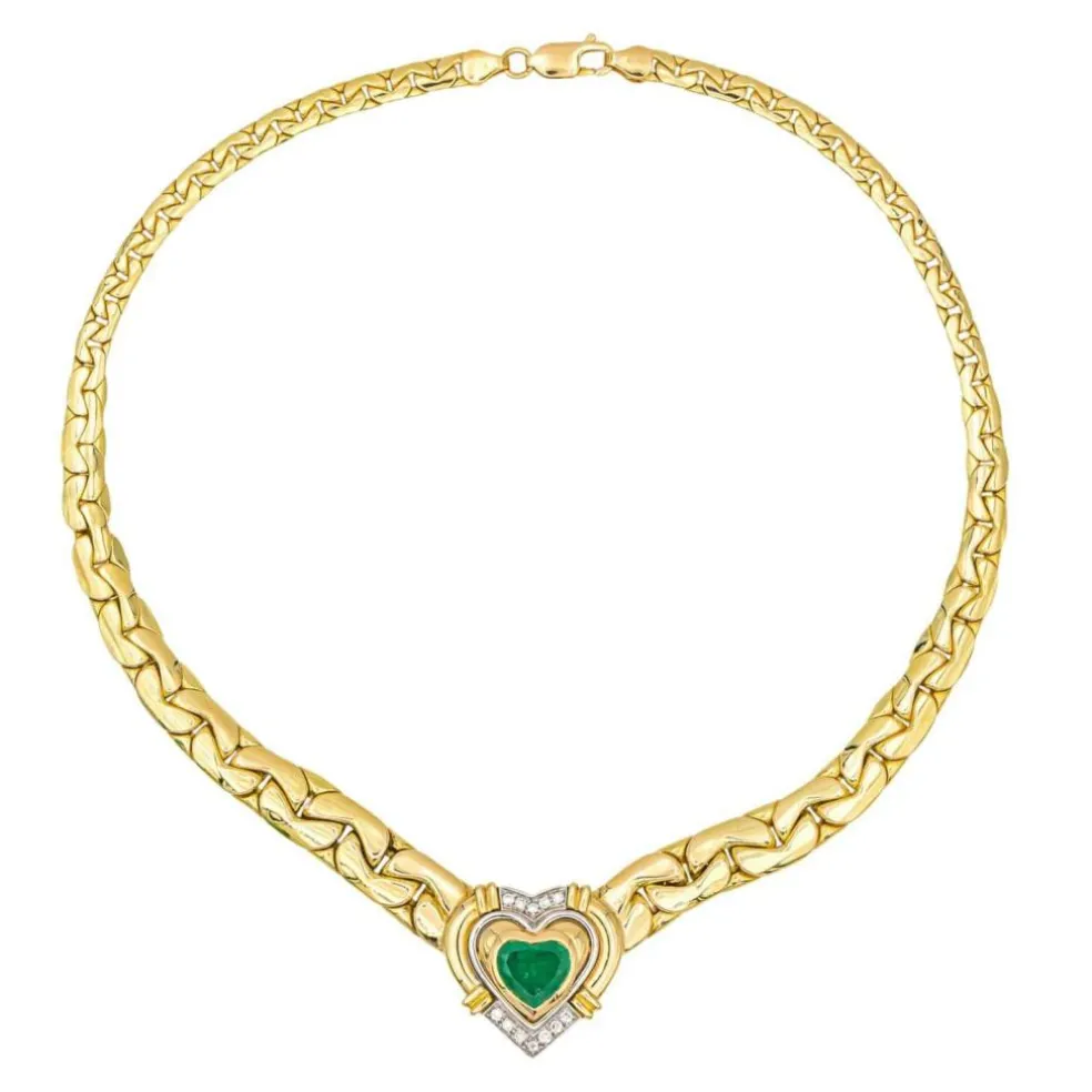 Collier Maille haricot Or jaune Emeraude, Diamant