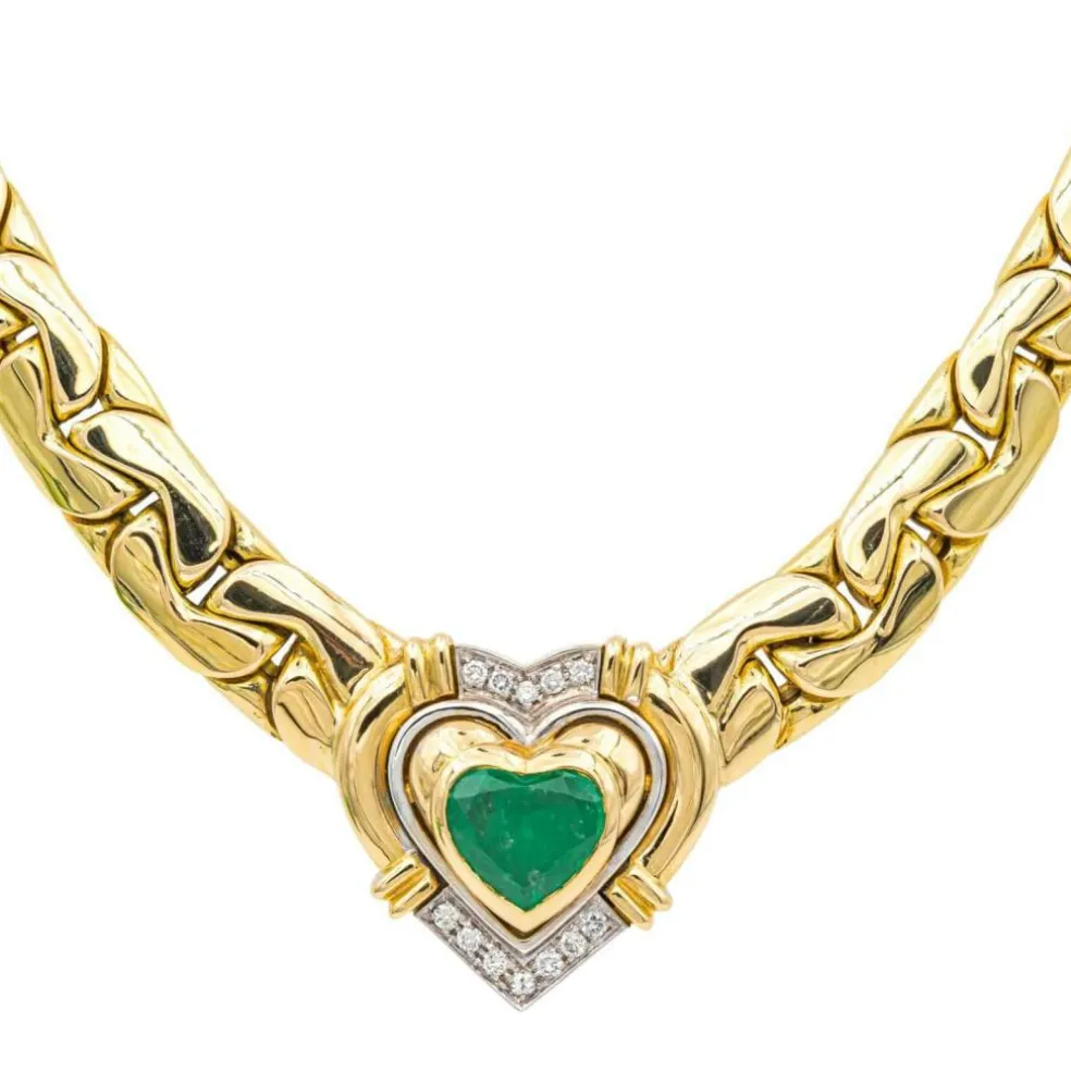 Collier Maille haricot Or jaune Emeraude, Diamant