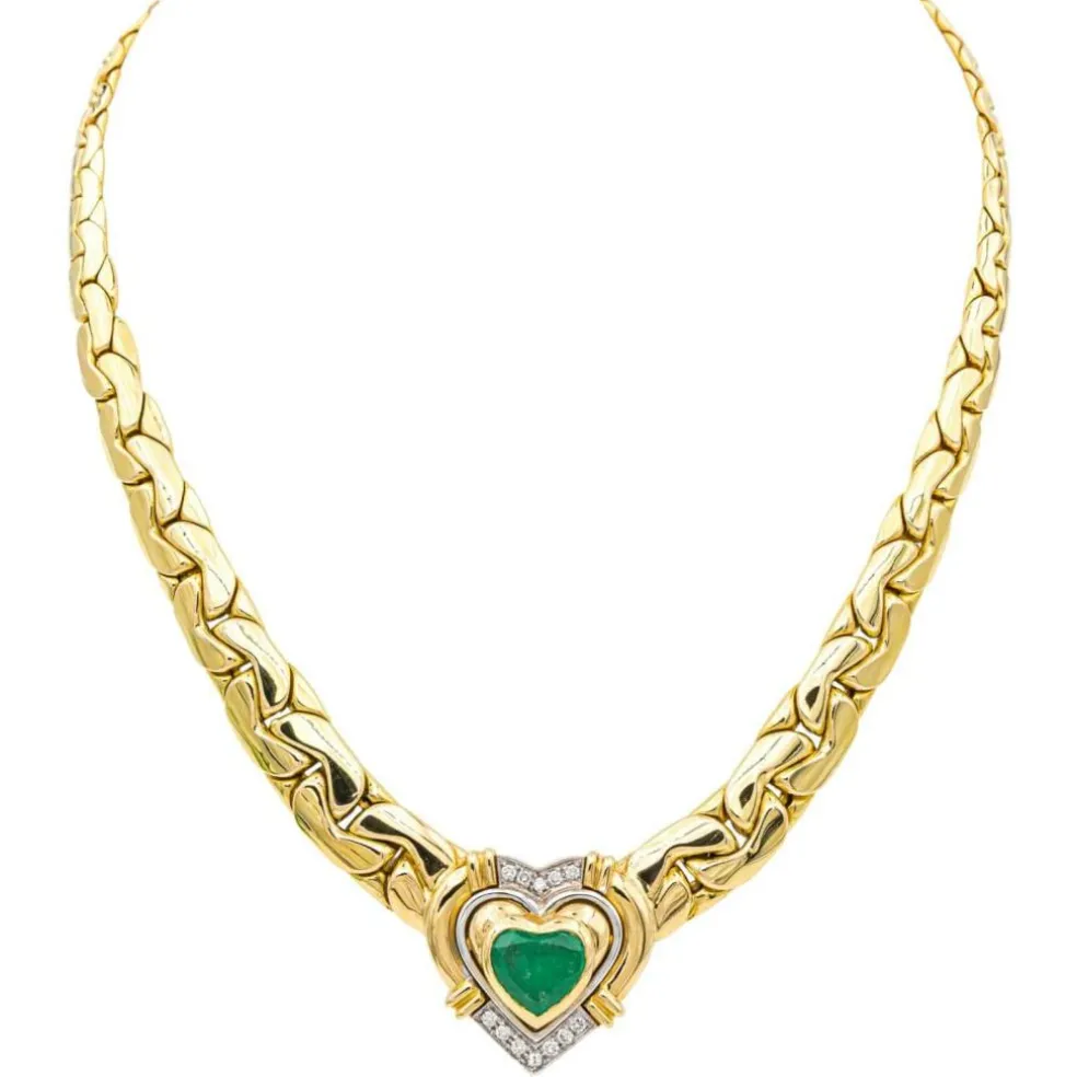 Collier Maille haricot Or jaune Emeraude, Diamant