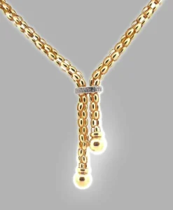Collier maille Popcorn à pompons en or 18 carats