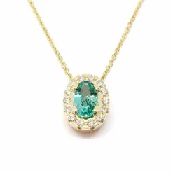 Collier émeraude entourage diamants or jaune