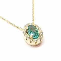 Collier émeraude entourage diamants or jaune