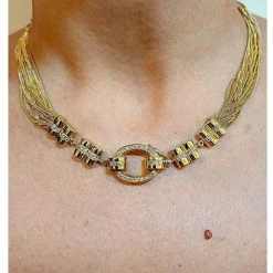 Collier multirangs en or jaune avec diamants taille brillant