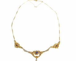 Collier Napoléon III Draperie Or Saphirs Diamants
