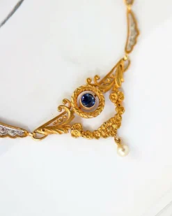 Collier Napoléon III Draperie Or Saphirs Diamants
