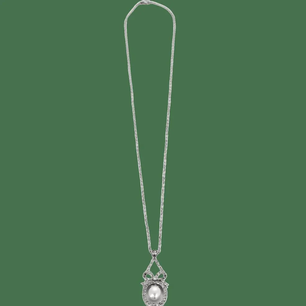 Collier négligé en or gris perles et diamants taillés en rose