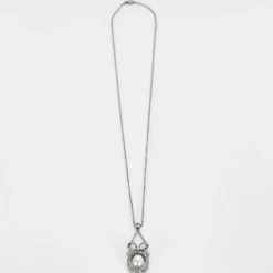 Collier négligé en or gris perles et diamants taillés en rose