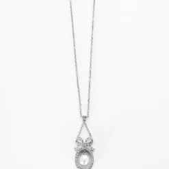 Collier négligé en or gris perles et diamants taillés en rose