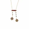 Collier négligé en or jaune, rubis synthètiques et diamants