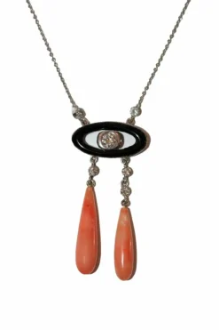 Collier Négligé onyx & corail style Art Déco