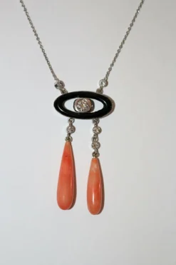 Collier Négligé onyx & corail style Art Déco