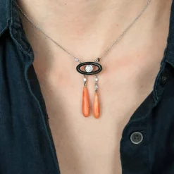 Collier Négligé onyx & corail style Art Déco