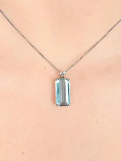 COLLIER OR BLANC & AIGUE-MARINE