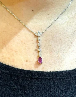 Collier or blanc 18 carats diamants et tourmaline rose
