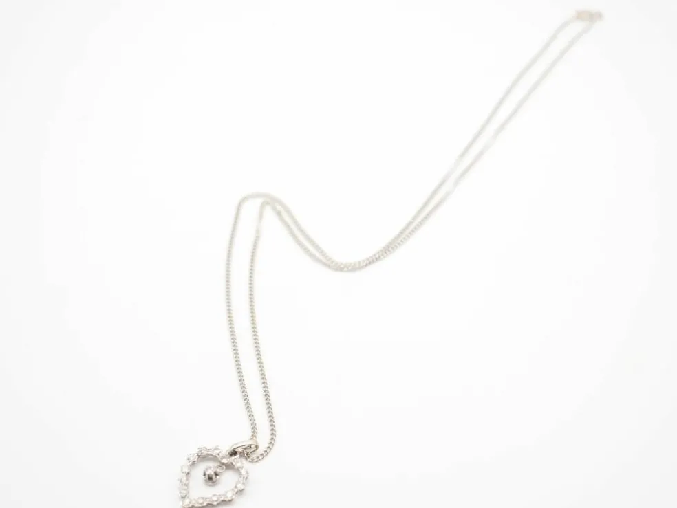 Collier or blanc 750 coeur et diamants chaine gourmet