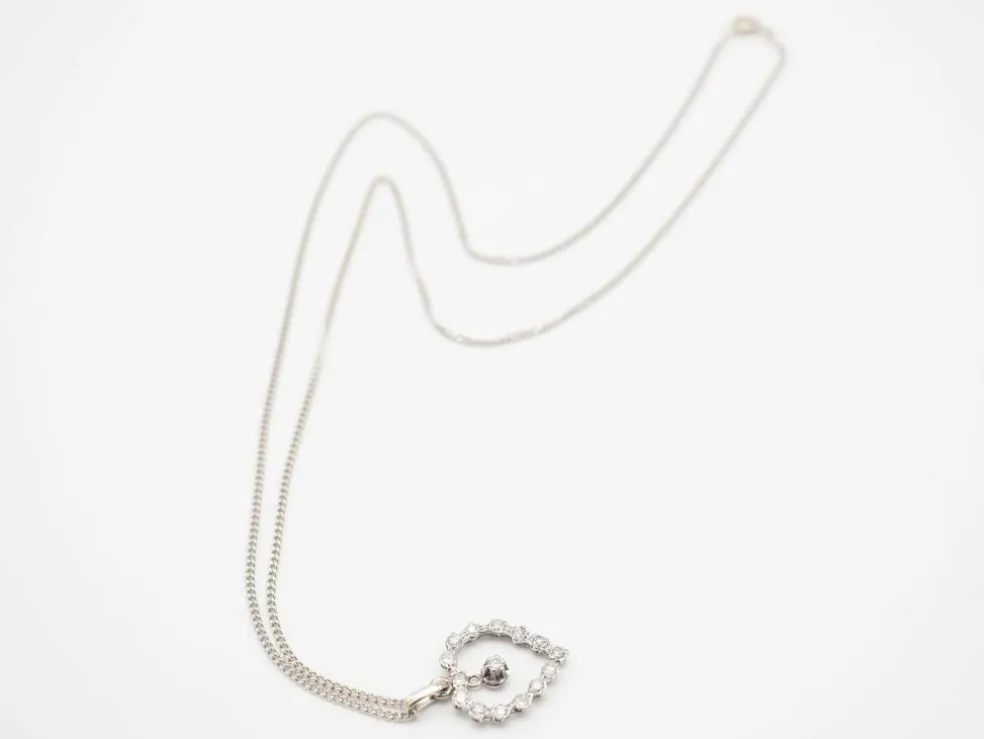Collier or blanc 750 coeur et diamants chaine gourmet
