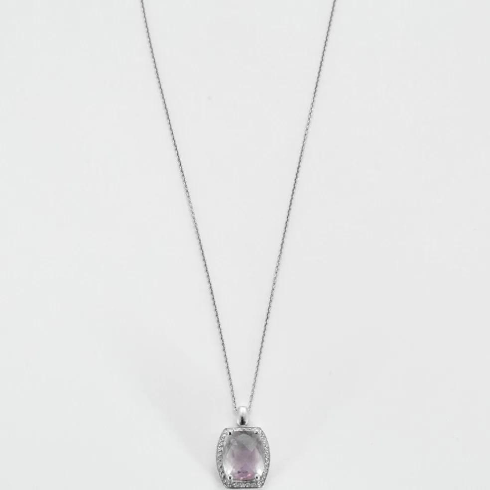 Collier or blanc améthyste et diamants