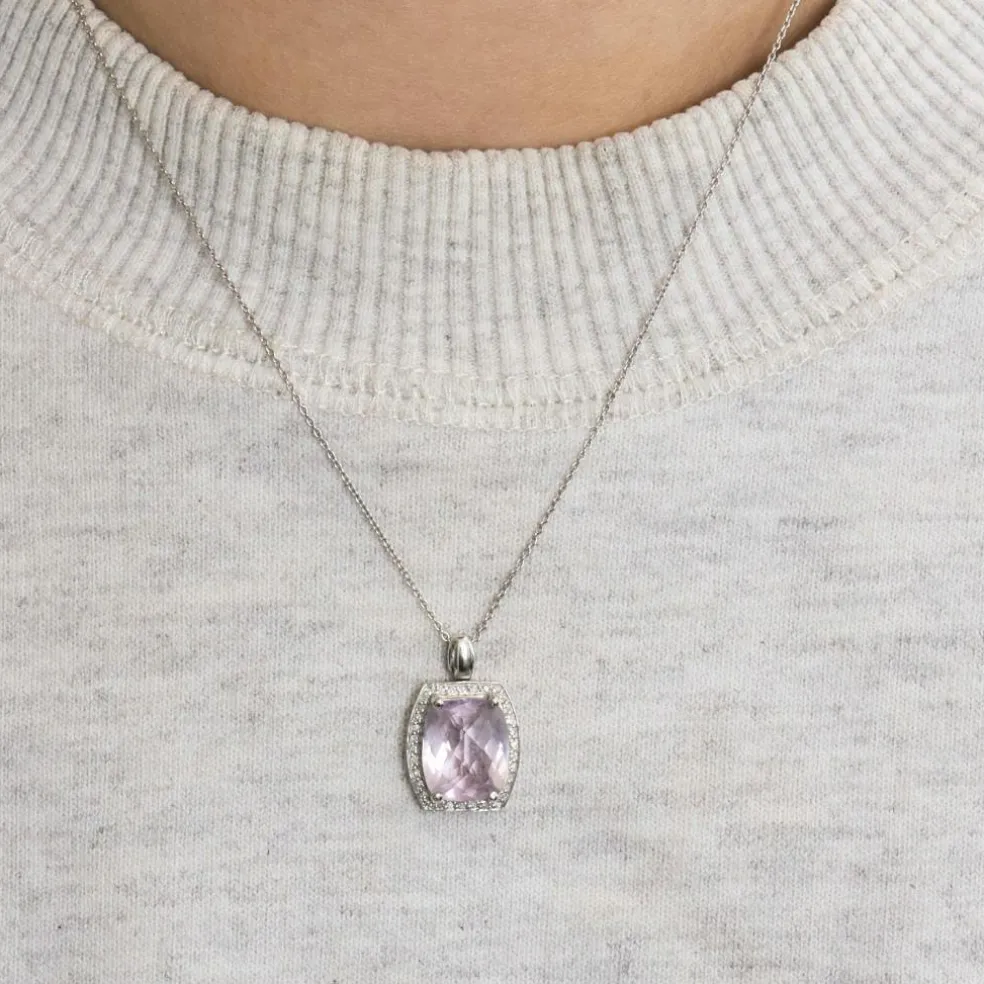 Collier or blanc améthyste et diamants