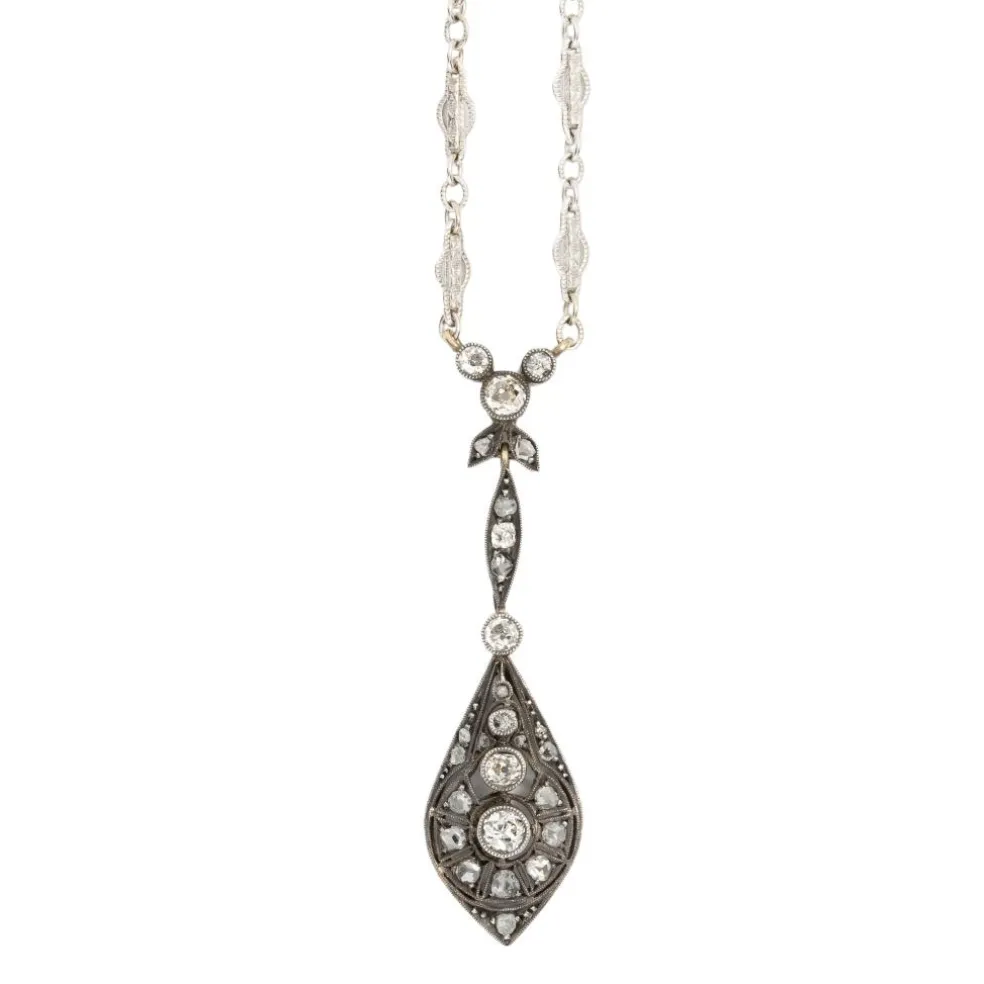 Collier Or blanc Argent Diamants