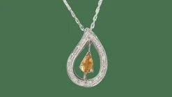 Collier or blanc, citrine et diamants