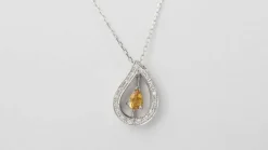 Collier or blanc, citrine et diamants