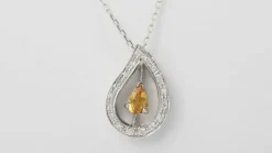 Collier or blanc, citrine et diamants