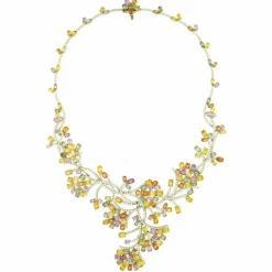Collier or blanc diamants saphirs