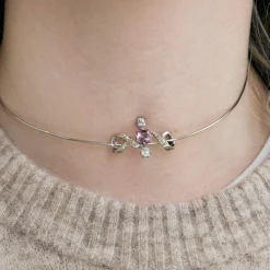 COLLIER OR BLANC DIAMANTS ET AMETHYSTE
