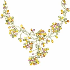 Collier or blanc diamants saphirs